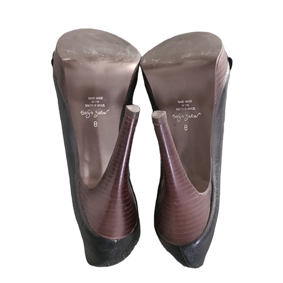 BOSTON PROPER Horsebit Peeptoe Platform Stilettos 8 Heels Leather Gold Buckles - Picture 8 of 15